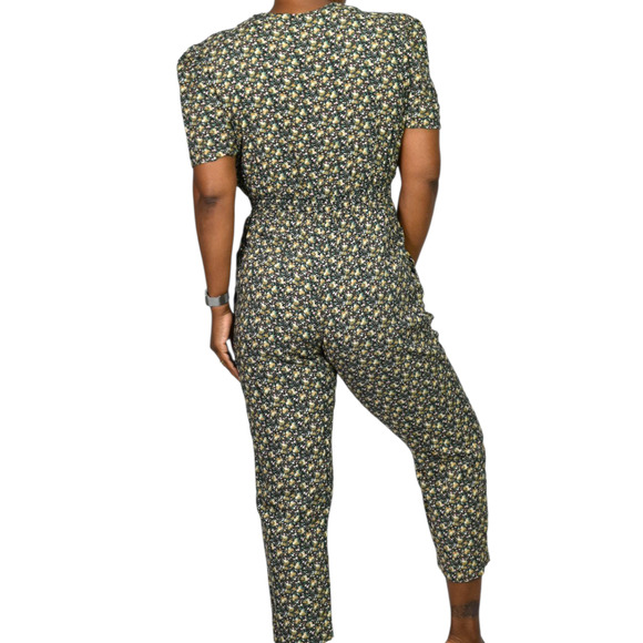 Floral Jumpsuit Vintage Black Ditsy Micro Print Calico 90s Rayon Small Petite - Picture 2 of 15